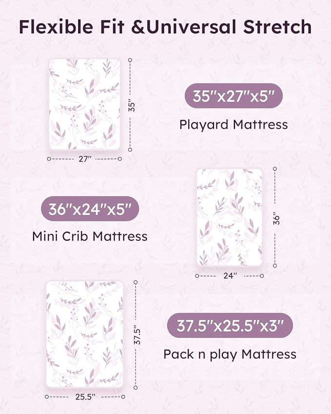 Pack and Play Sheets Fitted 3 Pack, Mini Crib Sheets - Image 3