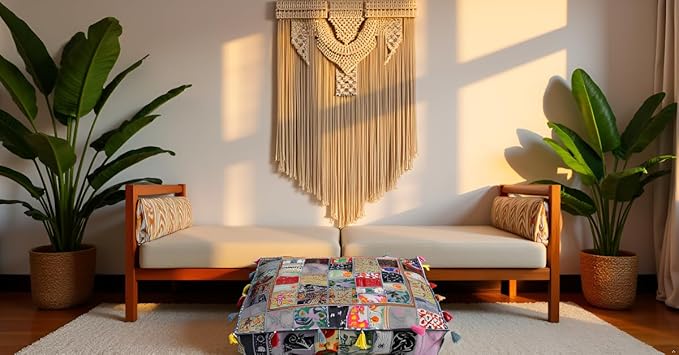 CRAFT KALA Indian Square Patchwork Traditional Pouf Cover Indian Living Room - Image 6