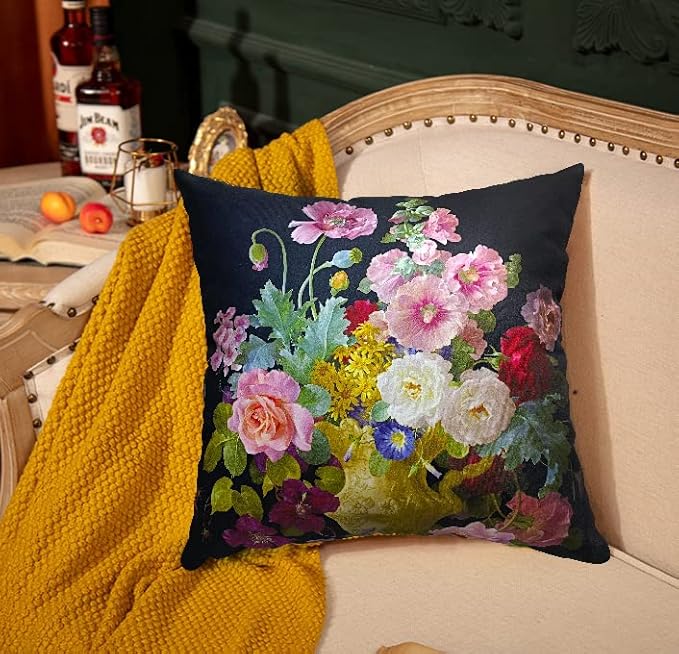 Elegant 24x24 Velvet Floral Pillow Cover, Double Sides Victorian Retro Floral - Image 8