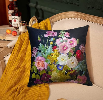 Elegant 28x28 Velvet Floral Pillow Cover, Double Sides Handmake Victorian Retro - Image 9