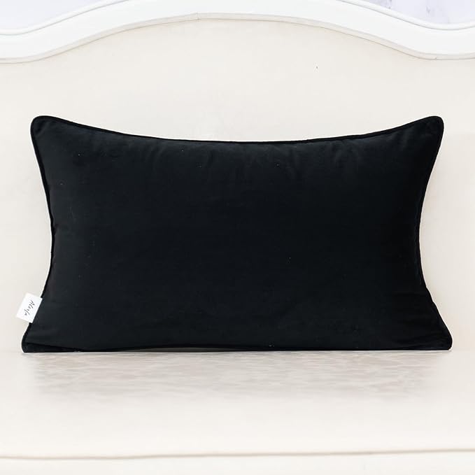 Alerfa Black Throw Pillow Cover 12x20 Inch, Rectangle Cut Velvet Maple Leaf - Image 2