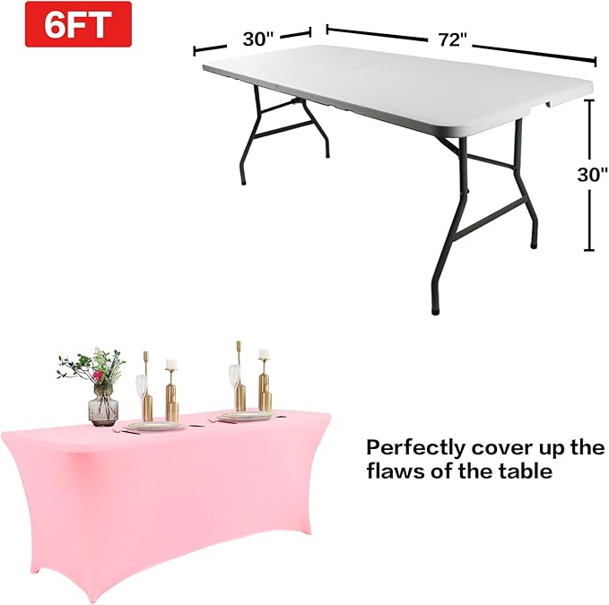 IVAPUPU 2 Pack 6FT Table Cloth for Rectangular Fitted Events Stretch Pink Table - Image 3