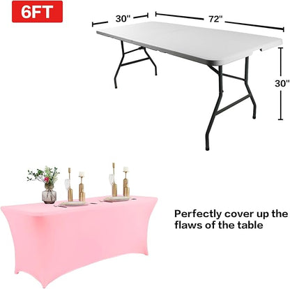 IVAPUPU 2 Pack 6FT Table Cloth for Rectangular Fitted Events Stretch Pink Table - Image 3