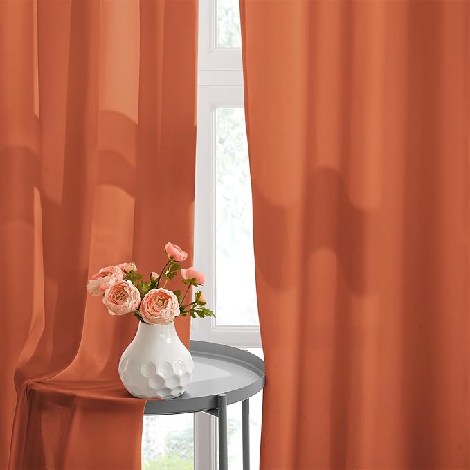 HOMEIDEAS Fall Burnt Orange Privacy Semi Sheer Curtains Non-See-Through 72 - Image 5