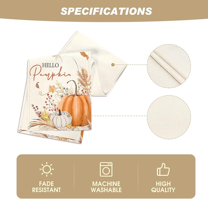 Artoid Mode Hello Pumpkin Flowers Leaves Thanksgiving Table Runner, Seasonal - Image 5