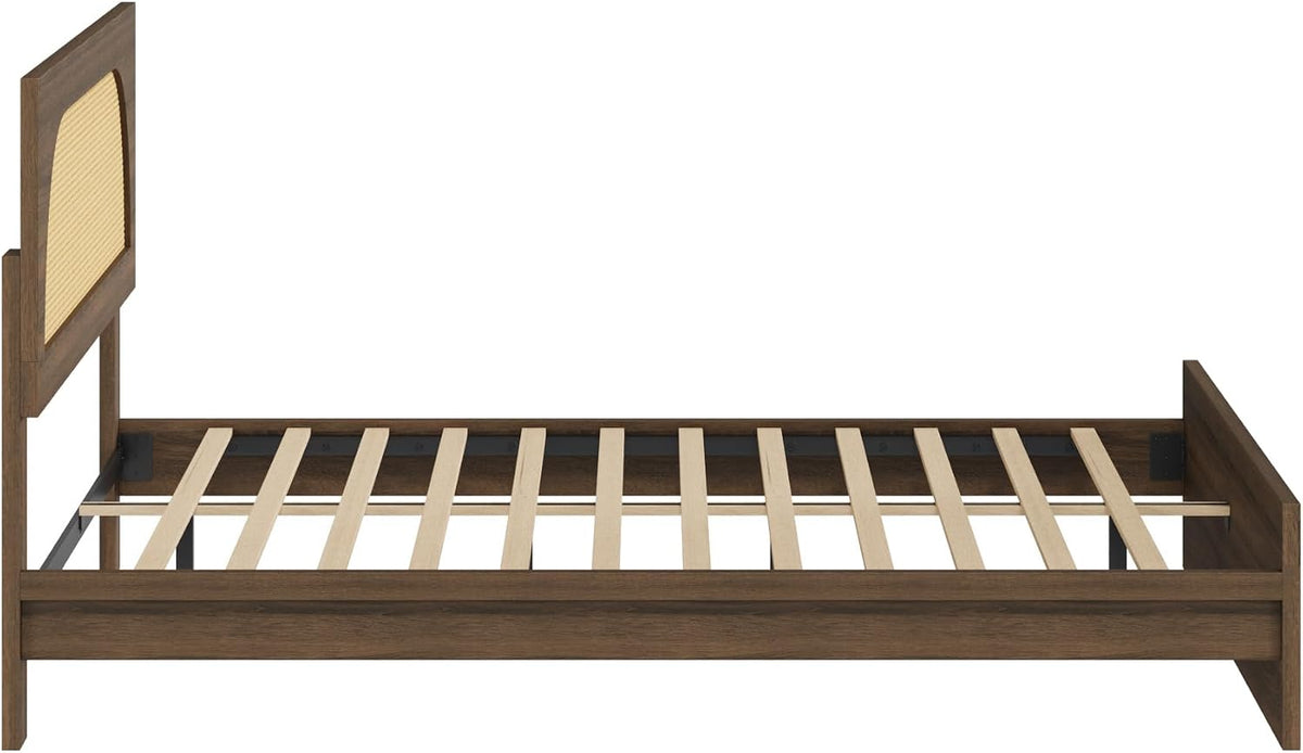 kislot boho rattan bed frame, farmhouse platform, walnut, view 12