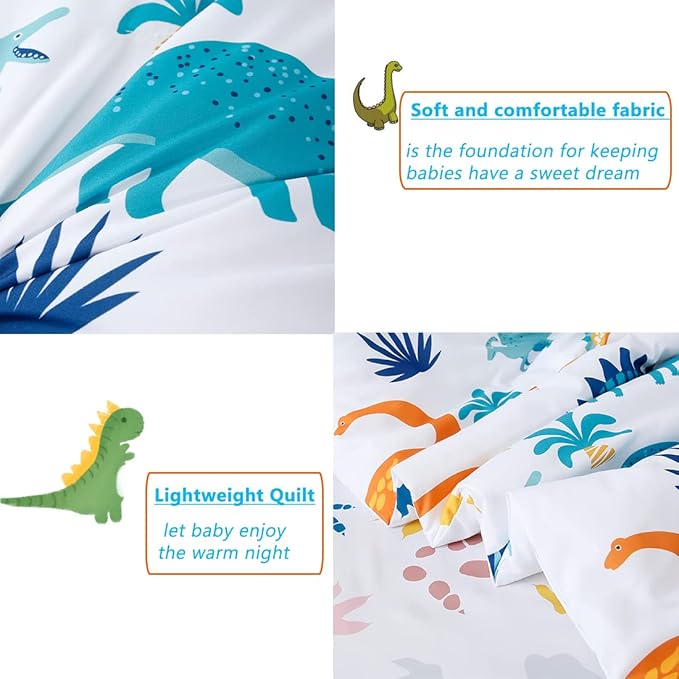 PERFEMET 4 Pieces Toddler Bedding Set Cartoon Dinosaur Print Comforter Sheet Set - Image 6