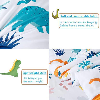 PERFEMET 4 Pieces Toddler Bedding Set Cartoon Dinosaur Print Comforter Sheet Set - Image 6