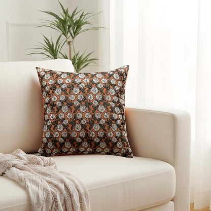 Autumn Themed Throw Pillow Covers, Pumpkin & Floral Embroidered Decorative - Image 2
