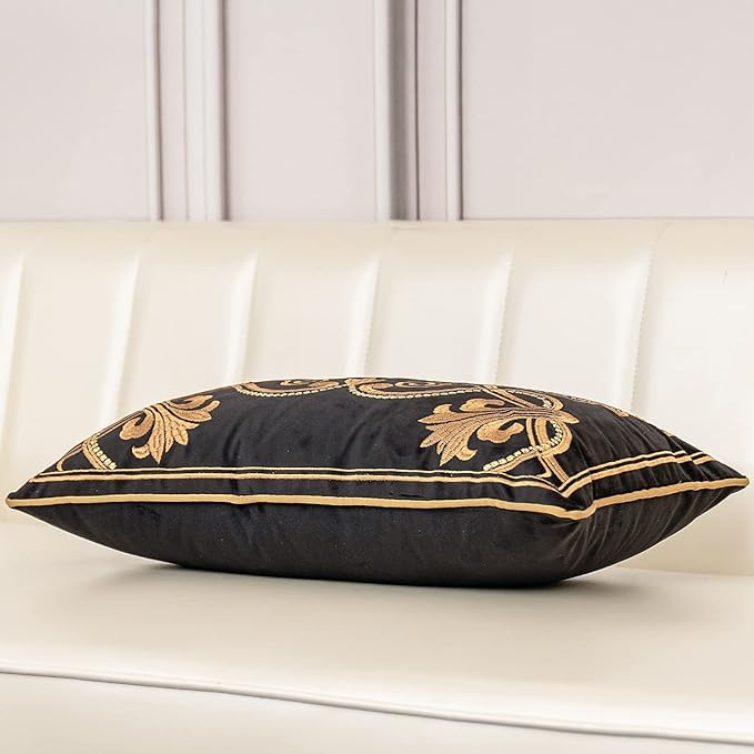 Aeckself European Floral Pillow Cover 12x20 Inch, Luxury Velvet Embroidered - Image 4