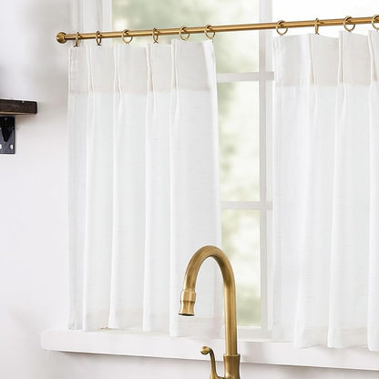 jinchan Linen Pinch Pleated Kitchen Curtains 24 Inch 4 Panels, Natural Linen - Image 4
