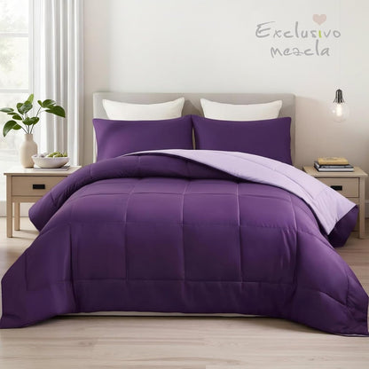 exclusivo mezcla reversible soft queen comforter set, 3 shown in use