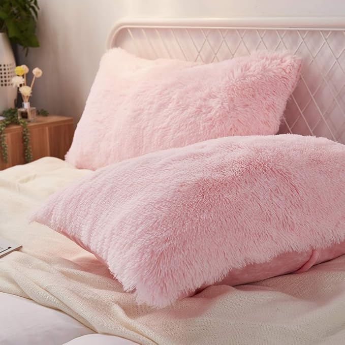 Uhamho Set of 2 King Faux Fur Throw Pillow Covers Fluffy Soft Velvet Decorative - Image 2