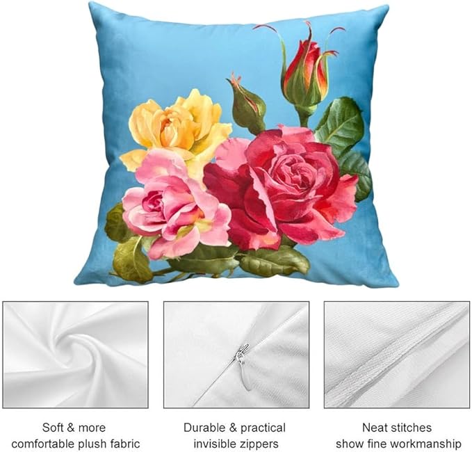 Elegant Decorative Floral Rose Throw Pillow Cover, Double - Image 5