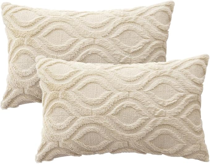 MIULEE Beige Throw Pillow Covers 12x20 Inch, Neutral Soft Plush Faux Wool Solid - Image 6