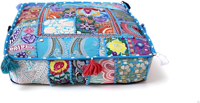 CRAFT KALA Indian Square Patchwork Traditional Pouf Cover Indian Living Room - Image 9