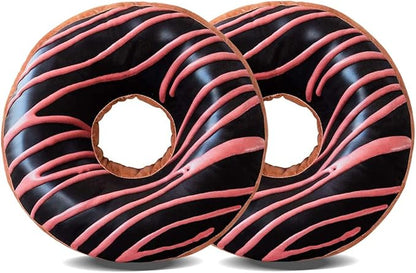 HYSEAS Round Throw Pillow 14 Inch Chocolate Pink Donut, 2 Pack 3D Digital Print by HYSEAS