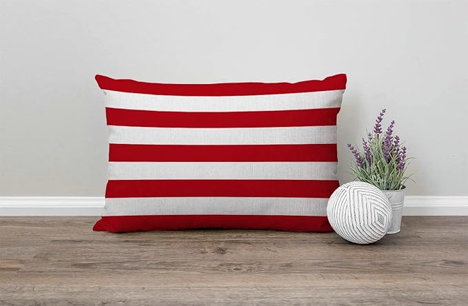 Solekla Red Stripe Cotton Linen Throw Lumbar Waist Pillow Case Cushion Cover - Image 4