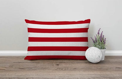 Solekla Red Stripe Cotton Linen Throw Lumbar Waist Pillow Case Cushion Cover - Image 4