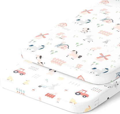 Cradle Sheets Fitted 18 x 36 Inch – Snuggly Soft 100% Jersey Cotton – Farm by JoeyJoan