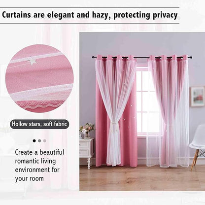 Anytime Romantic Kids Curtain, Hollow-Out Stars Window Curtain Double Layer - Image 7