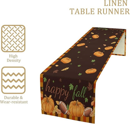 Happy Fall Pumpkin 13x36 inch Rustic Floral Linen Table Runner - Image 4