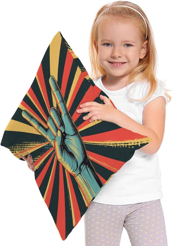 Moslion Music Pillows Decorative Throw Pillow Cover Rock N Roll Gesture Love - Image 2
