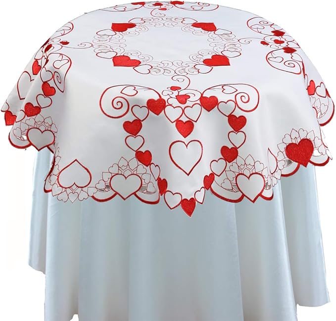 Creative Linens Embroidered Red Hearts Placemats, Table Runners, Tablecloths by Creative+Linens