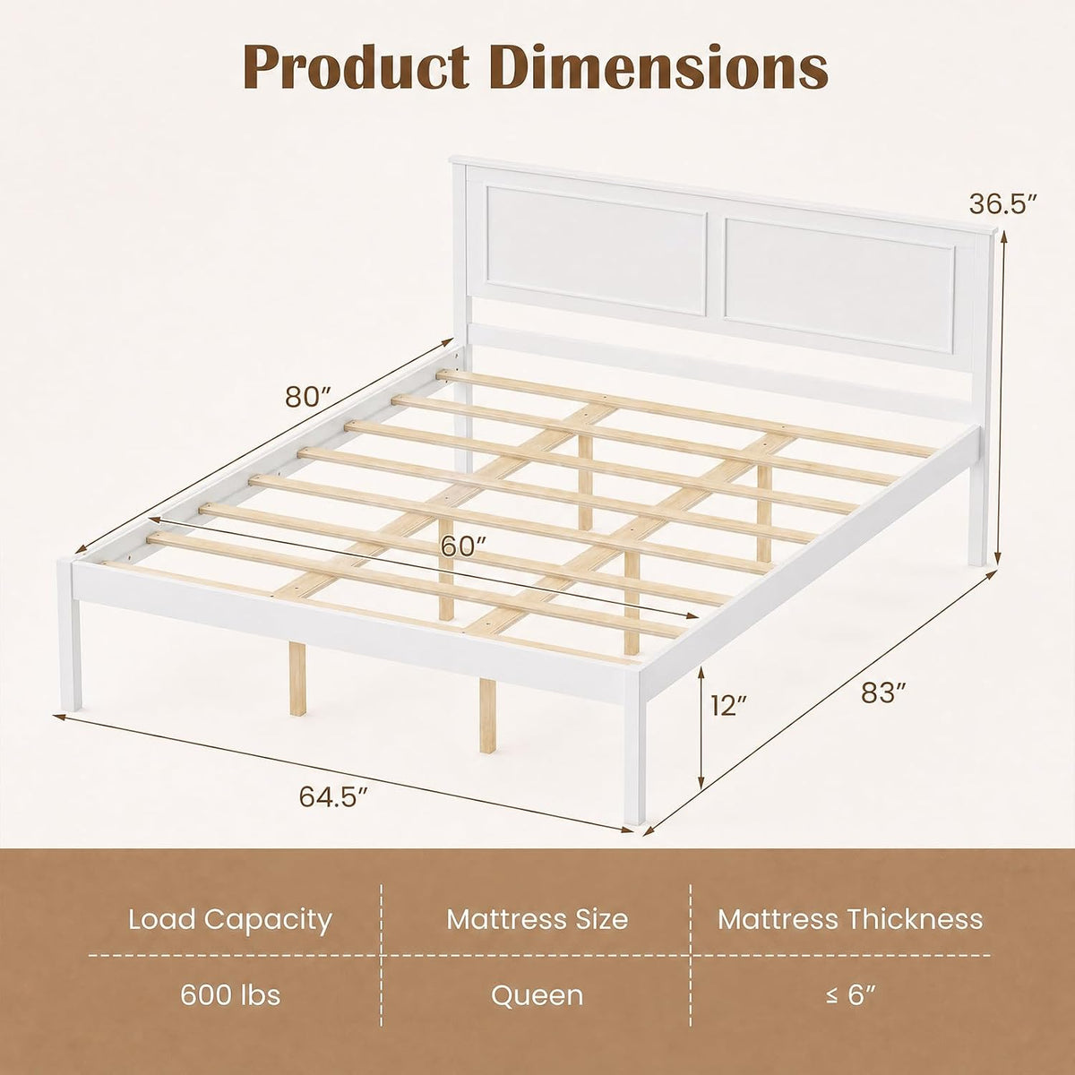 komfott queen size bed frame, farmhouse wooden platform shown in use