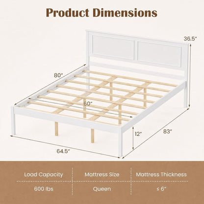 komfott queen size bed frame, farmhouse wooden platform shown in use