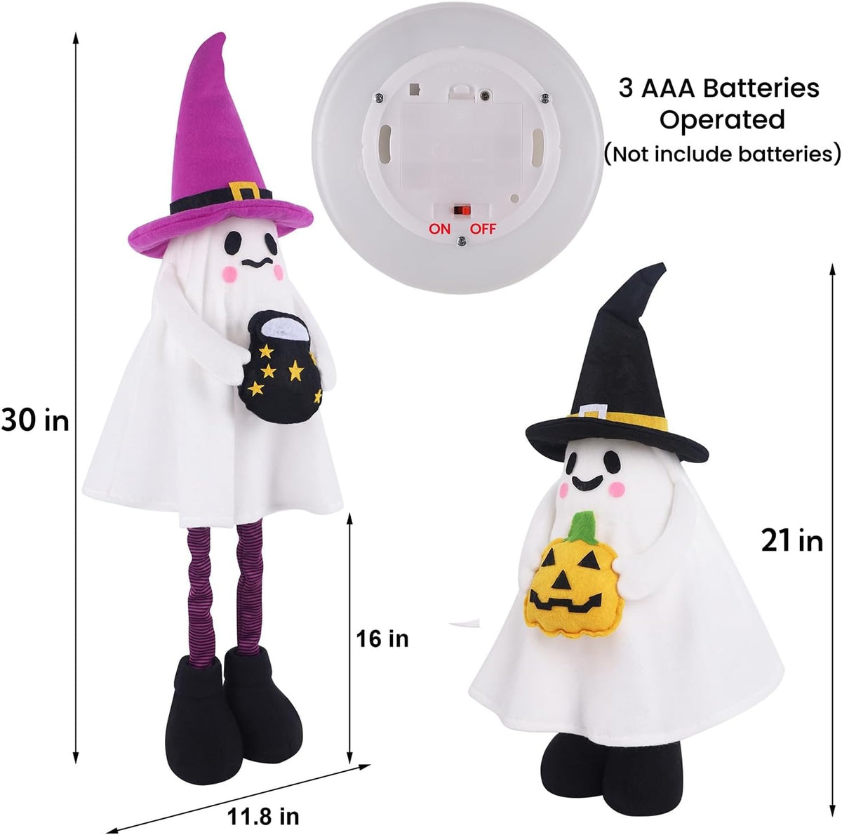 2 Pack Halloween Lighted Ghost Figurine with Stretchable Leg 21" to 30"