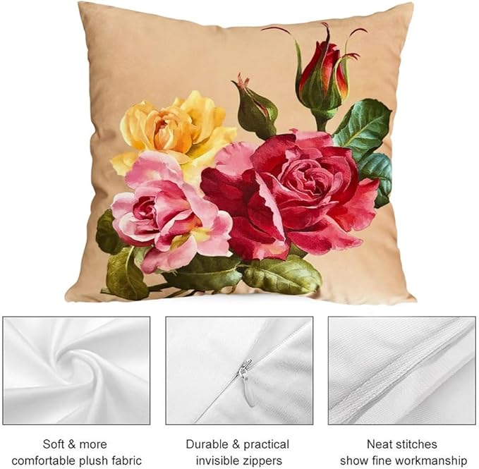 Elegant Decorative Floral Rose Throw Pillow Cover, Double - Image 3