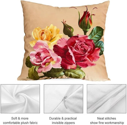 Elegant Decorative Floral Rose Throw Pillow Cover, Double - Image 3