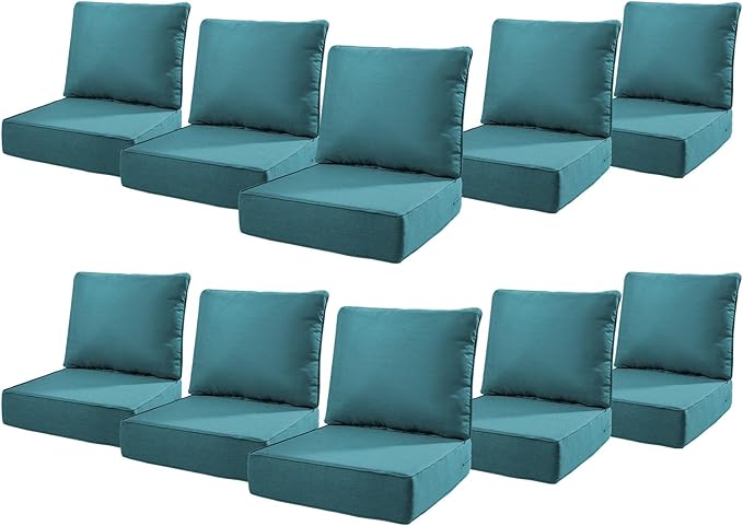 6" Thick Outdoor Cushions 22x24x6, 10-Set Deep Seat Patio Cushions by Pugire