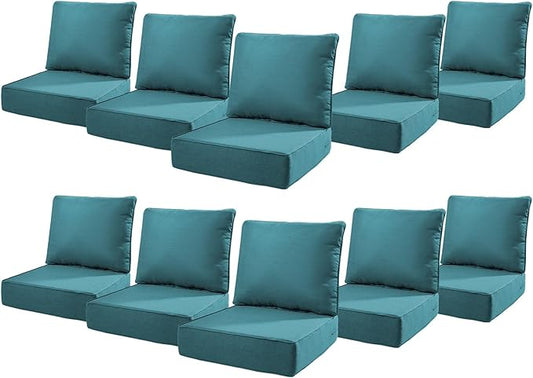 6" Thick Outdoor Cushions 22x24x6, 10-Set Deep Seat Patio Cushions by Pugire