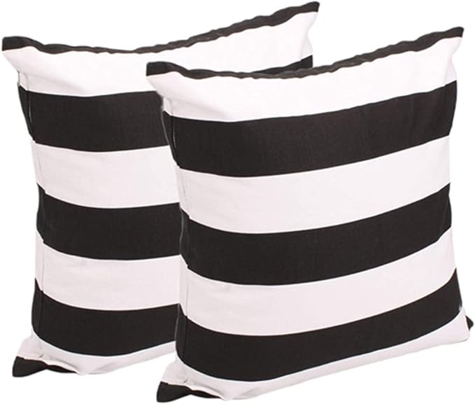 Leaveland White and Black Stripe Set of 2 16x16 Inch Cotton Polyester Square by Leaveland