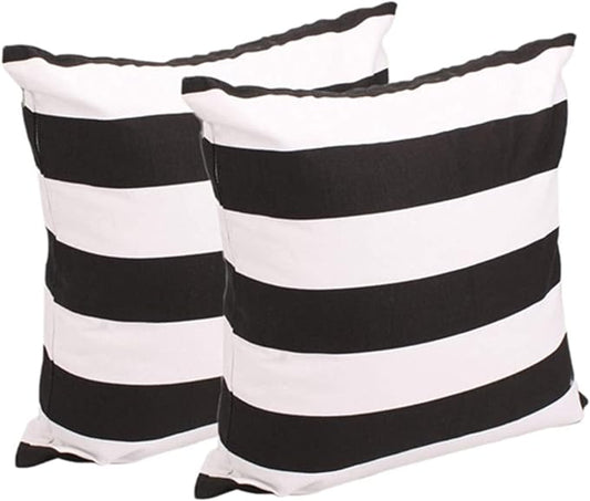 Leaveland White and Black Stripe Set of 2 18x18 Inch Cotton Polyester Square by Leaveland