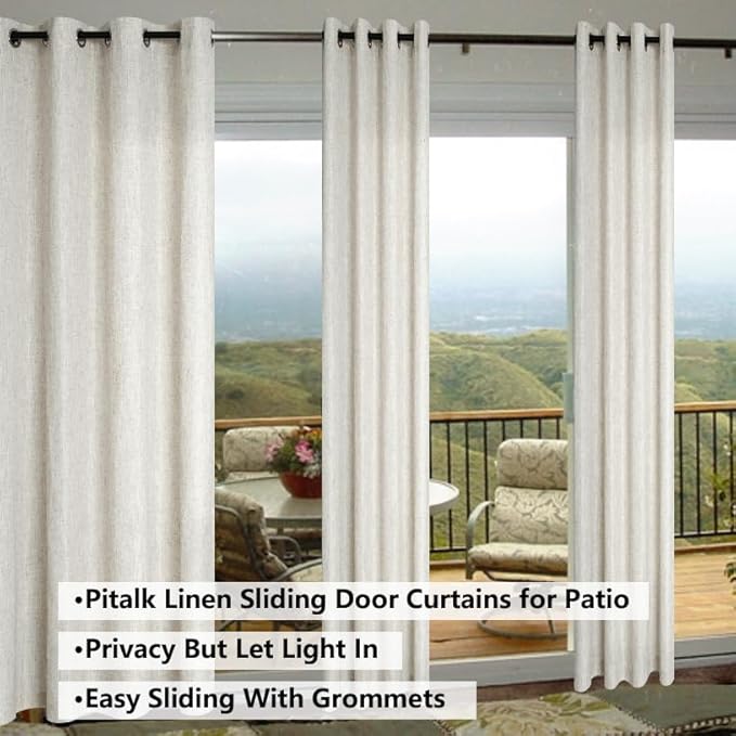 Pitalk Tall Curtains for Large Window Natural Flax Linen Polyester Blended - Image 2