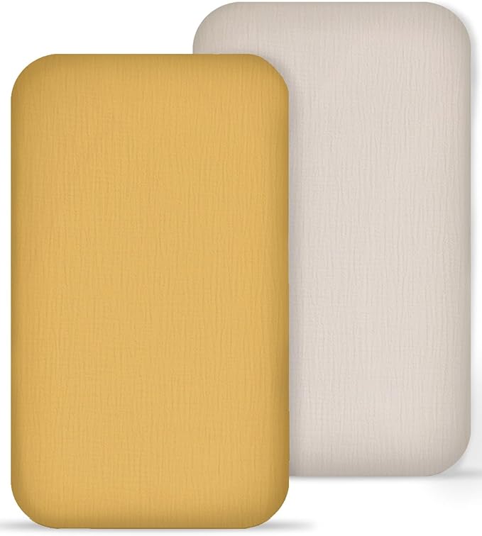 Muslin Bedside Bassinet Sheets 2 Pack, 33x20 Fitted Ultra Soft & Breathable by Meowcards