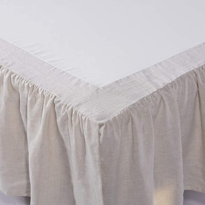 MEADOW PARK Washed French Linen Bed Skirt, Dust Ruffl, Full Size 54" W x 75" L - Image 2