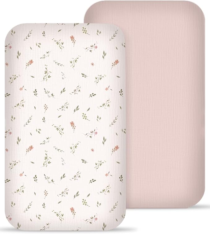 Muslin Bedside Bassinet Sheets 2 Pack, 33x20 Fitted Ultra Soft & Breathable by Meowcards
