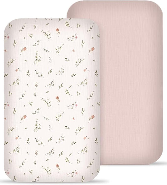 Muslin Bedside Bassinet Sheets 2 Pack, 33x20 Fitted Ultra Soft & Breathable by Meowcards