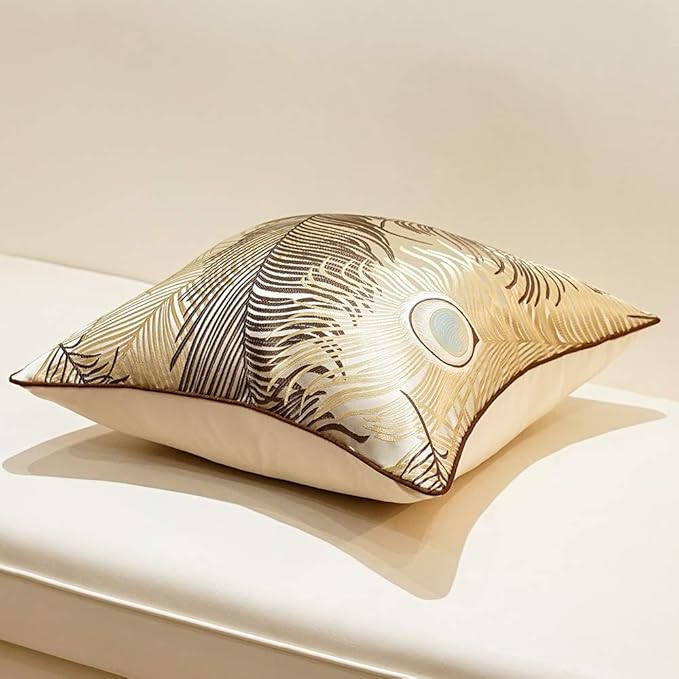 Avigers 20 x 20 Inches Light Brown Peacock Feathers Cushion Cases Luxury Throw - Image 4