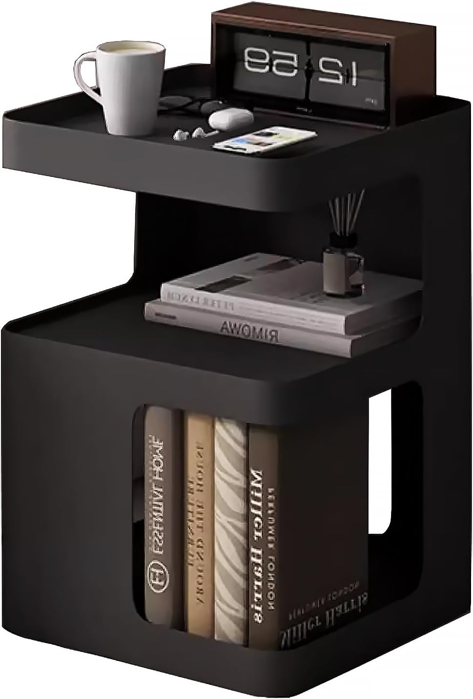 Black Side Table,Modern end Table for Sofa & Couch,3-Tier Metal nightstan...