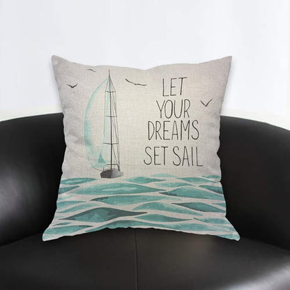 AOYEGO Sea Sailboat Motivational Quote Throw Pillow Cover Let Your Dreams Set - Image 2