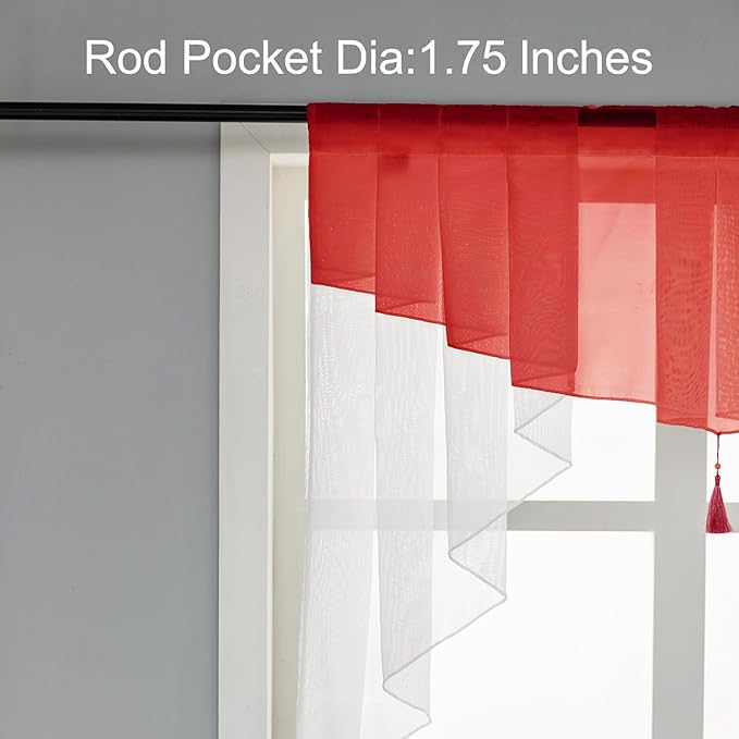 Swag Sheer Valance Curtains for Living Room Kitchen, Voile Tassel Rod Pocket - Image 4