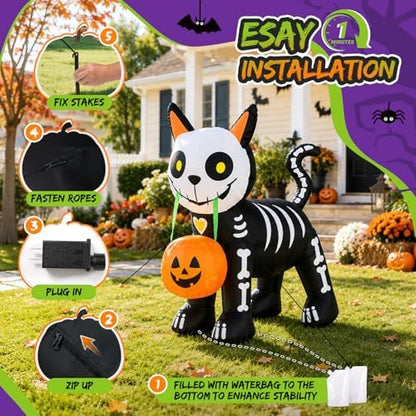 5FT Halloween Inflatables Cute Skeleton Cat Outdoor Decorations