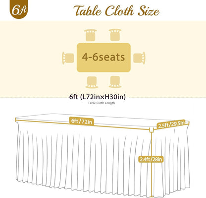Besutolife 4 Pack Black Spandex Table Cloth for 6ft Rectangle Tables, Wrinkle Free Spandex Table Covers 6ft, Stretch Tablecloth with Skirt for Wedding Banquet Party Halloween Decorations