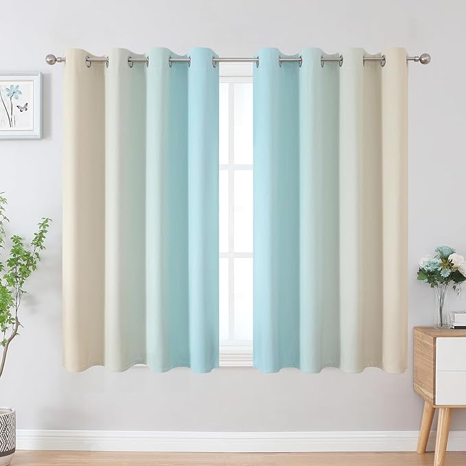 Estelar Textiler Aqua and Beige Blackout Curtains 54 Inch Length, Light - Image 2
