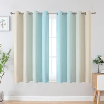 Estelar Textiler Aqua and Beige Blackout Curtains 54 Inch Length, Light - Image 2